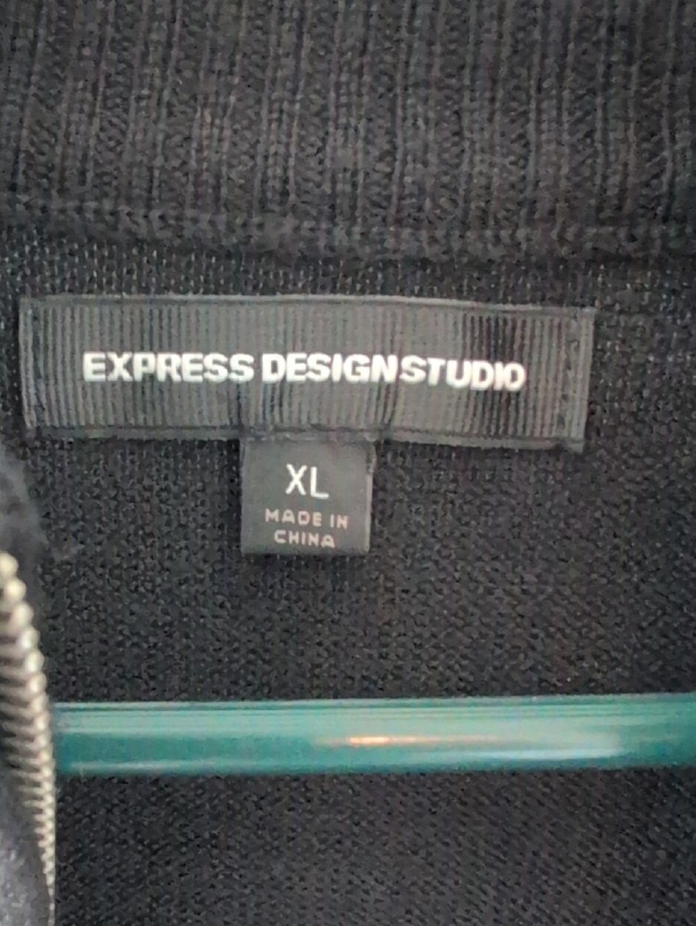 Express Men's Black & Gray Argyle Zip-Up Sweater - Picture 2 of 5